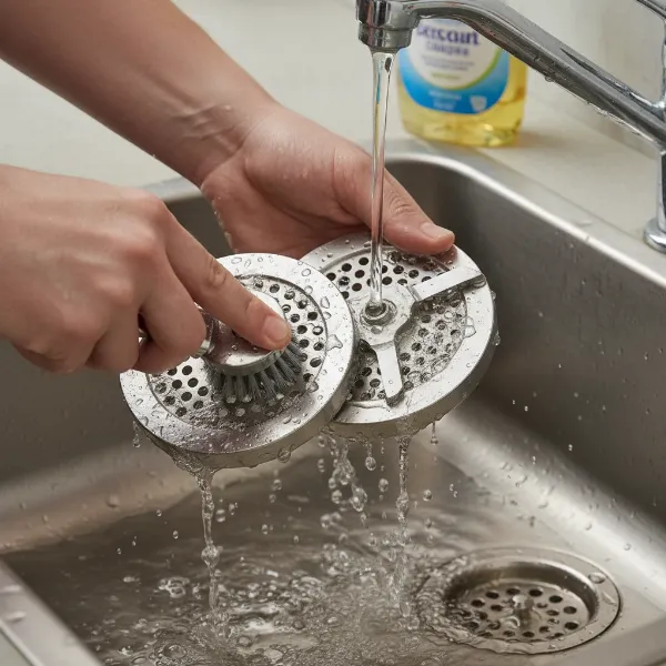 Hand washing Cuisinart MG-100 metal grinder parts to prevent rust.