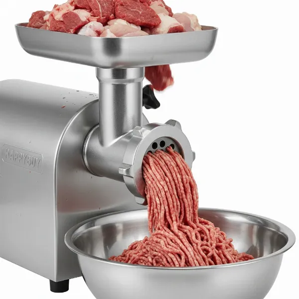 Happybuy commercial meat grinder in action, efficiently grinding various meats, raw pet food, small bones