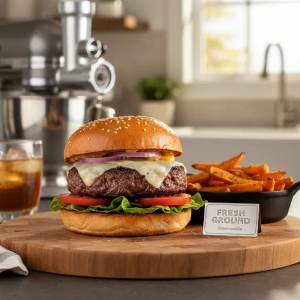 Delicious homemade burgers made with freshly ground meat from a KitchenAid attachment.