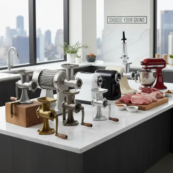 diverse meat grinders for home kitchen use