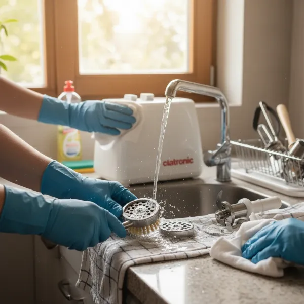 Thorough cleaning steps for a meat grinder after use to maintain hygiene.