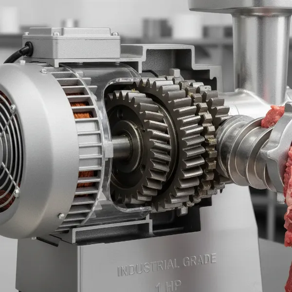 High-power meat grinder motor and steel gears for heavy-duty processing